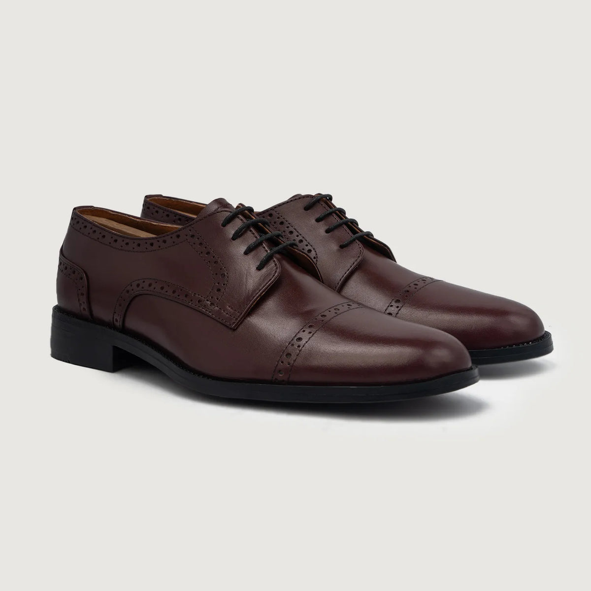Dirk Brogues Derby Maroon Leather Shoes For Men in Maroon Full-Grain Leather - Lateral Side Profile View | Buy Online