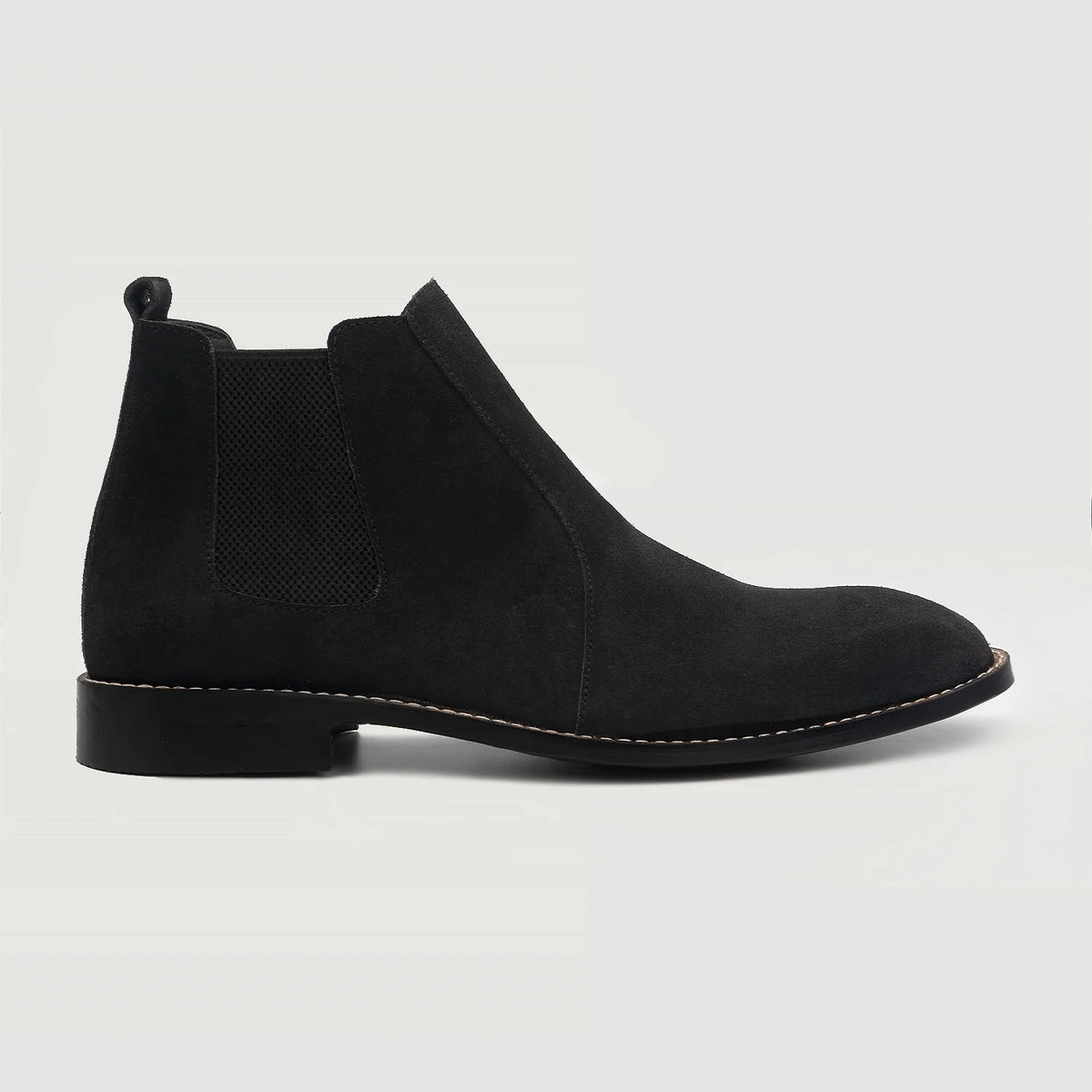 Black Goatskin Suede Leather Boots - Goodyear Welt Construction & Front Toe Box Detail