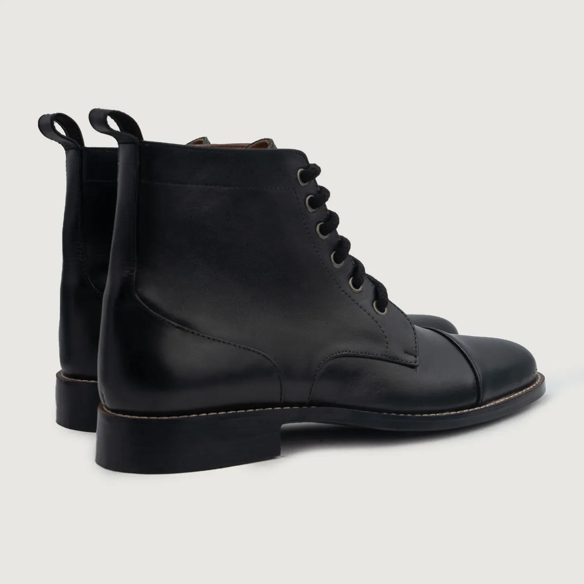 Knight Derby Black Leather Boots For Men - Reinforced Heel Counter & Precision Double-Row Stitching Detail