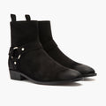 Harness Black Suede Leather Boots