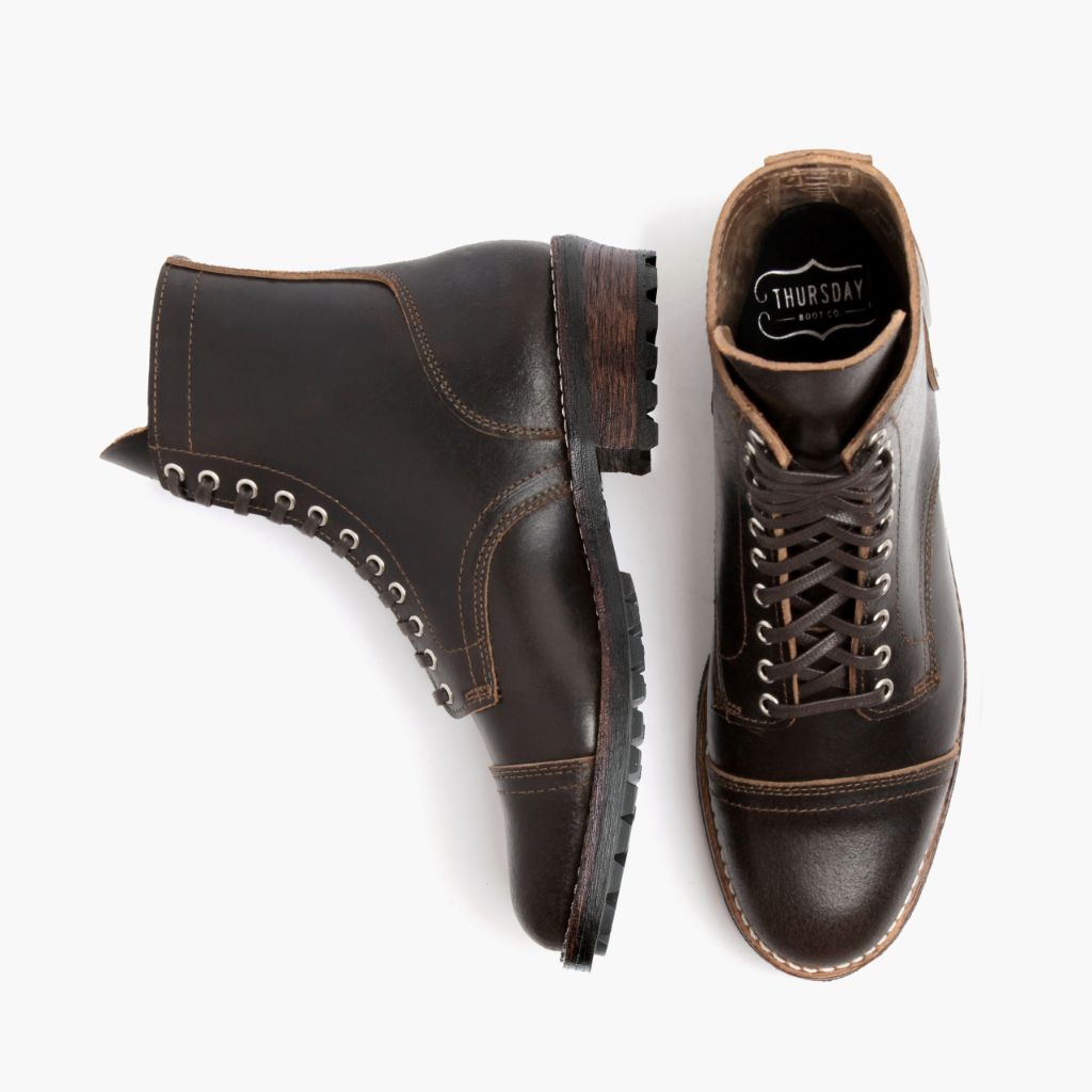 Logger Waxed Cacao Leather Boots - Reinforced Heel Counter & Precision Double-Row Stitching Detail