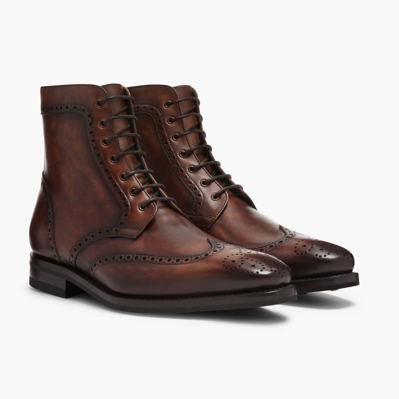 Wingtip Color #77 Leather Boots For Men in Classic Full-Grain Leather - Lateral Side Profile View | Buy Online