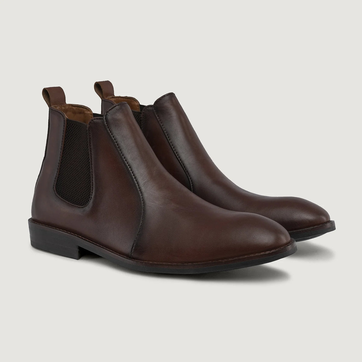 Clarkson Chelsea Brown Burnished Leather Boots StudGuard For Men in Burnished Brown Full-Grain Leather - Lateral Side Profile View | Buy Online