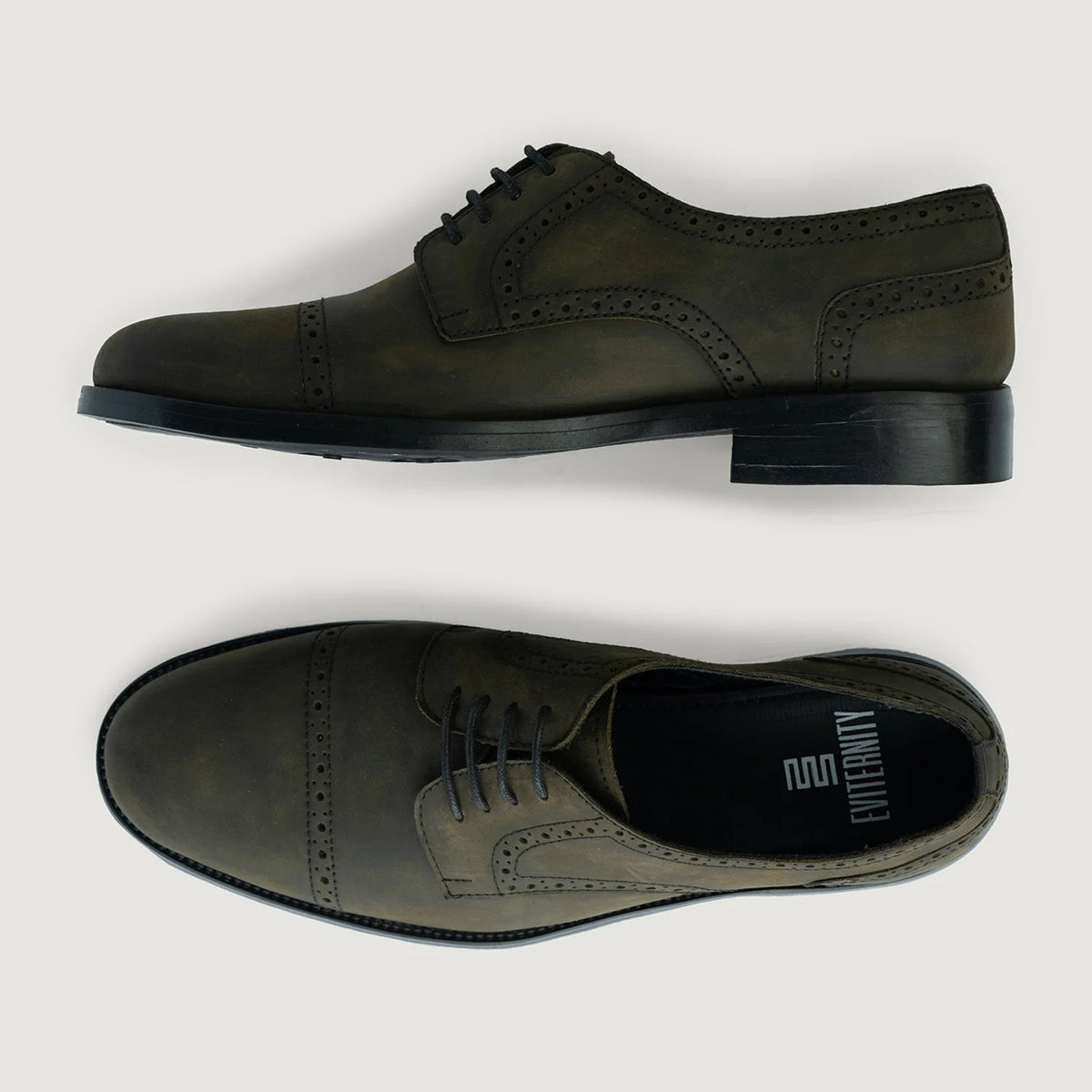 Dirk Brogues Derby Olive Oil Pullup Leather Shoes StudGuard For Men - Reinforced Heel Counter & Precision Double-Row Stitching Detail