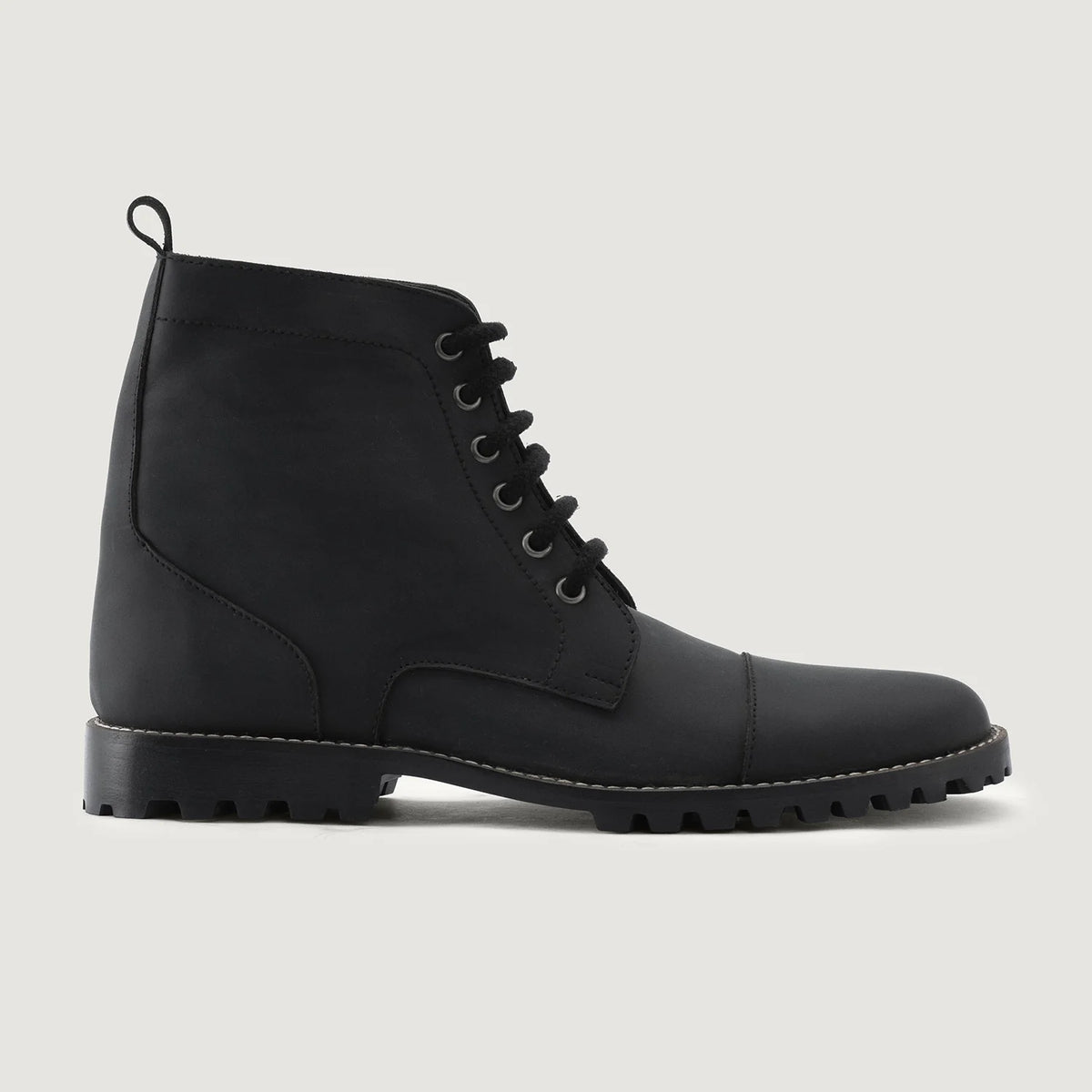Matte Black Full-Grain leather Boots - Goodyear Welt Construction & Front Toe Box Detail