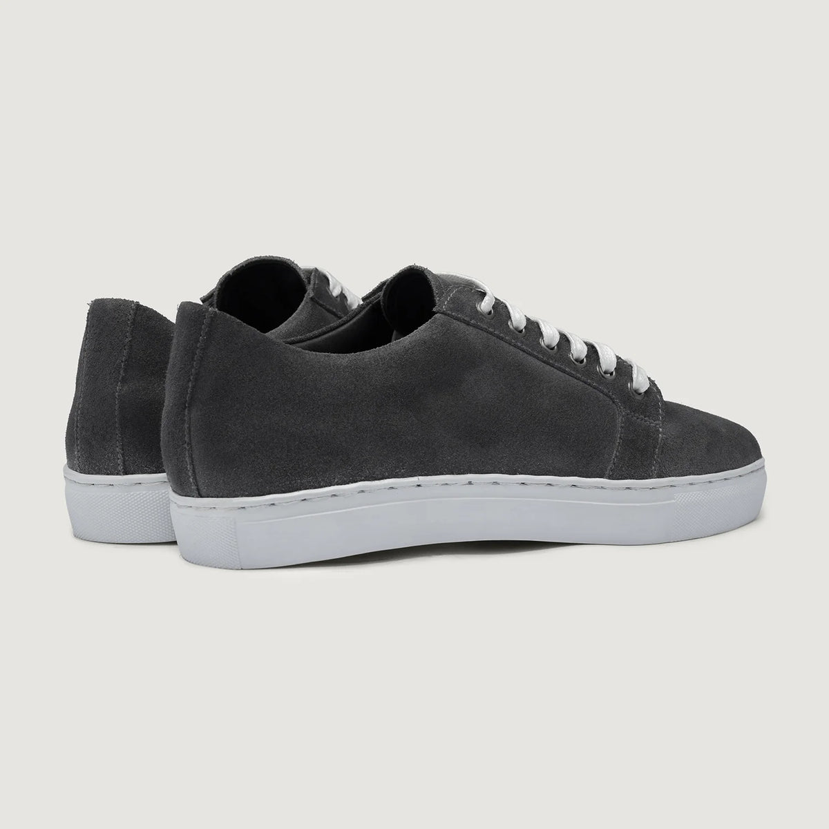 Grey Goatskin Suede Leather Sneakers - Goodyear Welt Construction & Front Toe Box Detail