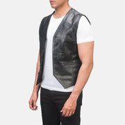 Black Cowhide leather Vest - Back View Showing Tailored Shoulder Fit &amp; Clean Hemline