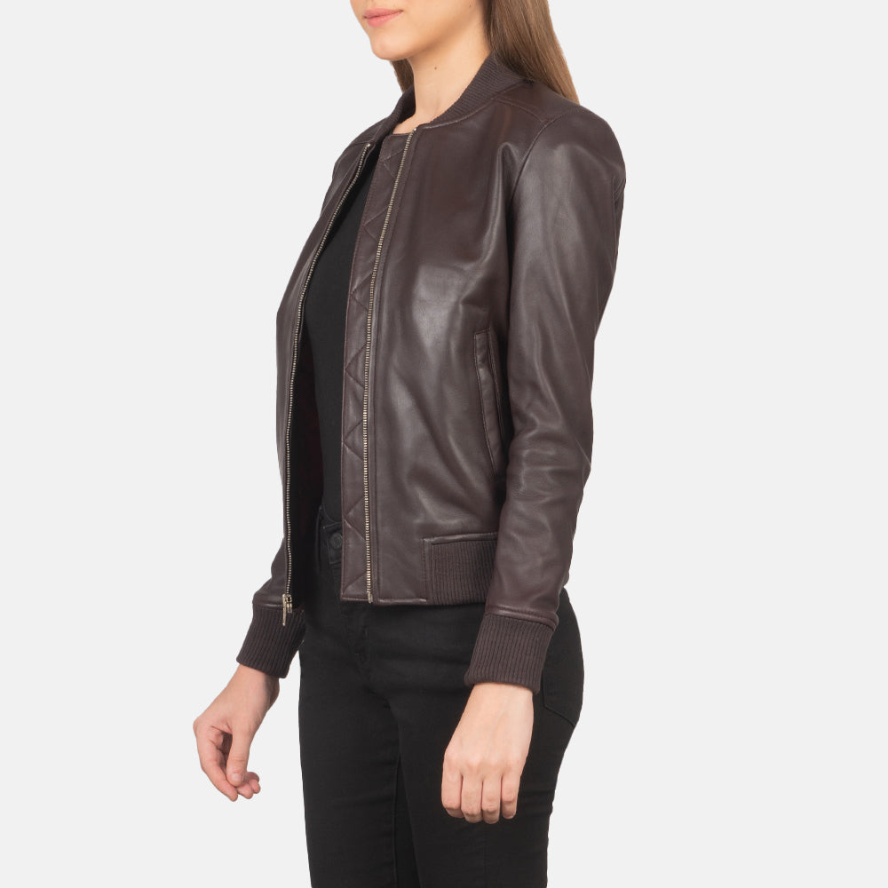 Maroon Sheepskin Leather Bomber Jacket - Back View Showing Tailored Shoulder Fit &amp; Clean Hemline