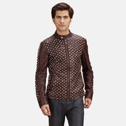 
Blix Bono Maroon Leather Biker Jacket in Maroon Sheepskin Leather - Front Profile View & Tailored Silhouette | Buy Online