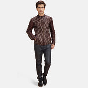 
Blix Bono Maroon Leather Biker Jacket - Lateral Side Profile View Showing Sleeve Cut & Athletic Taper Fit