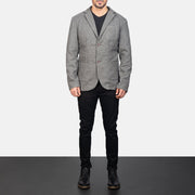 Men's Grey Wool Blazer - Lateral Side Profile View Showing Sleeve Cut &amp; Athletic Taper Fit