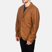 Khaki Synthetic Wool Leather Blazer - Back View Showing Tailored Shoulder Fit &amp; Clean Hemline