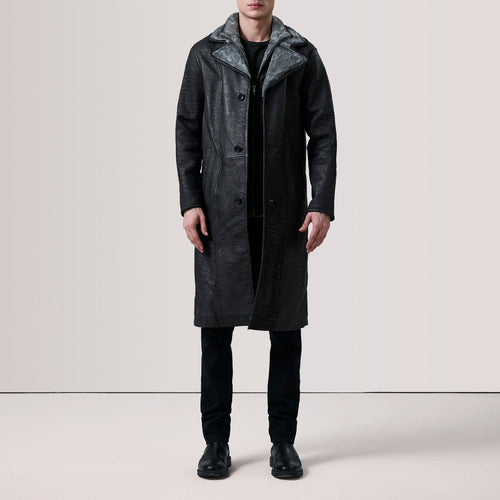Distressed Black Sheepskin Snuffed Aviator Jacket - Back View Showing Tailored Shoulder Fit & Clean Hemline