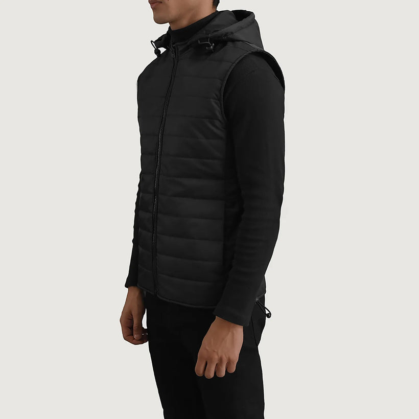 Carlo Black Hooded Puffer Vest