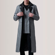 Charlton Grey Leather Single Breasted Coat For Men in Grey Sheepskin Leather - Front Profile View &amp; Tailored Silhouette | Buy Online