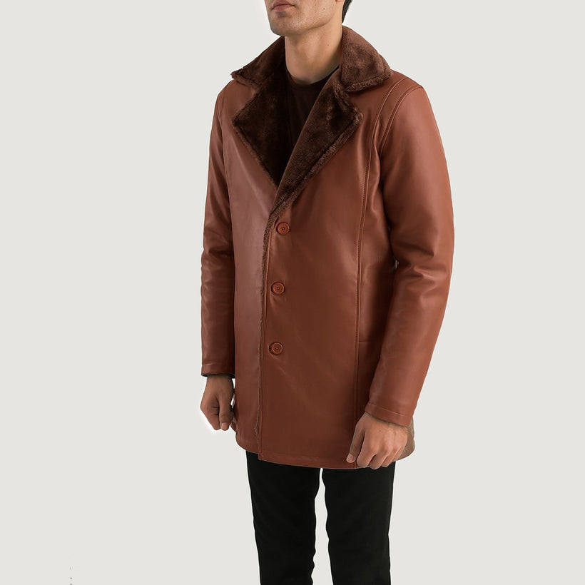 Cinnamon Brown Leather Fur Coat