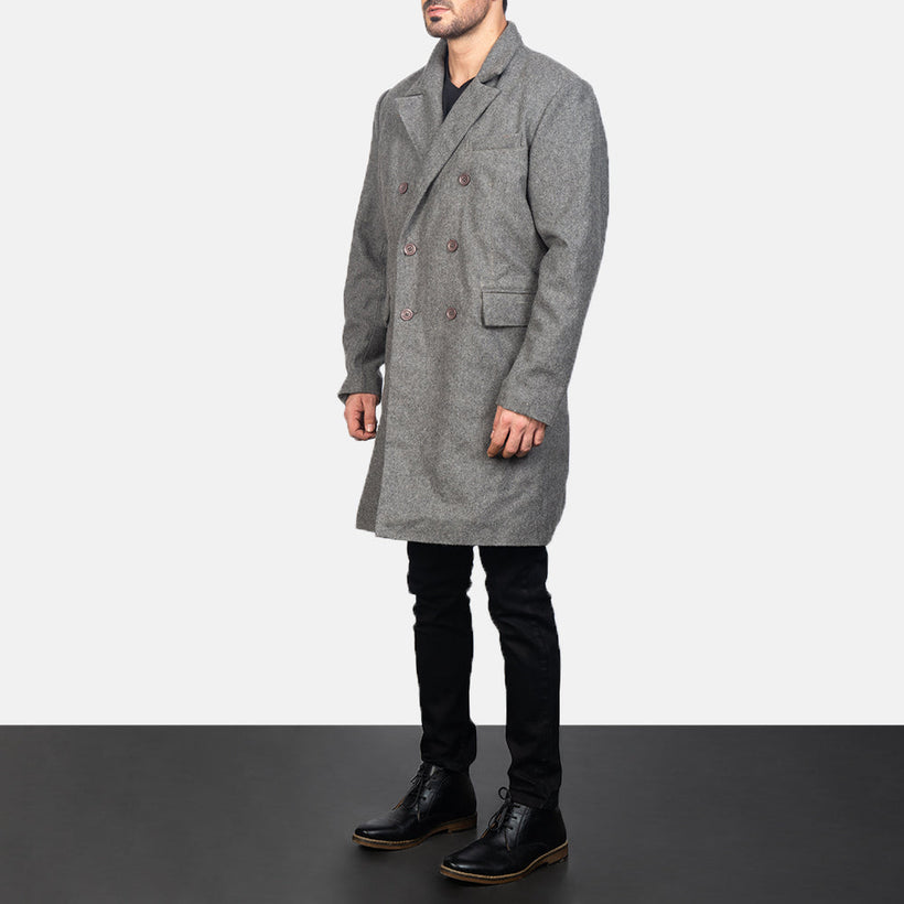 Claud Grey Wool Double-Breasted Coat