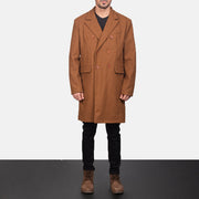 
Men's Claud Khaki Wool Double Breasted Coat in Khaki Synthetic Wool - Front Profile View & Tailored Silhouette | Buy Online