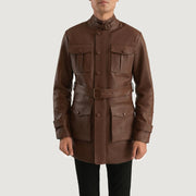 
Dolf Brown Leather Jacket in Brown Cowhide Leather - Front Profile View & Tailored Silhouette | Buy Online