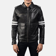 Dragonhide Black Leather Jacket in Black Sheepskin Leather - Front Profile View &amp; Tailored Silhouette | Buy Online
