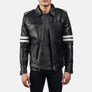Dragonhide Black Leather Jacket - Lateral Side Profile View Showing Sleeve Cut &amp; Athletic Taper Fit