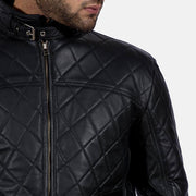 Equilibrium Black Leather Jacket - Lateral Side Profile View Showing Sleeve Cut &amp; Athletic Taper Fit