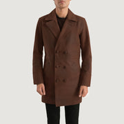 Men's Half Life Brown Leather Coat in Distressed Brown Cowhide Leather - Front Profile View &amp; Tailored Silhouette | Buy Online