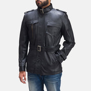 Hunter Black Leather Jacket - Lateral Side Profile View Showing Sleeve Cut &amp; Athletic Taper Fit