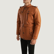 Tan Brown Sheepskin Leather Aviator Jacket - Back View Showing Tailored Shoulder Fit &amp; Clean Hemline