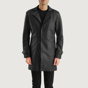 Infinity Black Leather Coat in Black Sheepskin Leather - Front Profile View &amp; Tailored Silhouette | Buy Online