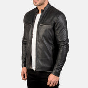 Black Sheepskin Leather Biker Jacket - Back View Showing Tailored Shoulder Fit &amp; Clean Hemline