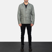 Kajetan Grey Safari Jacket - Lateral Side Profile View Showing Sleeve Cut &amp; Athletic Taper Fit