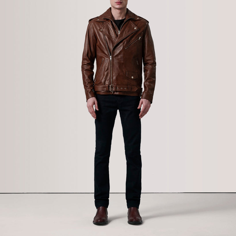 Kole Waxed Brown Leather Double Rider Jacket