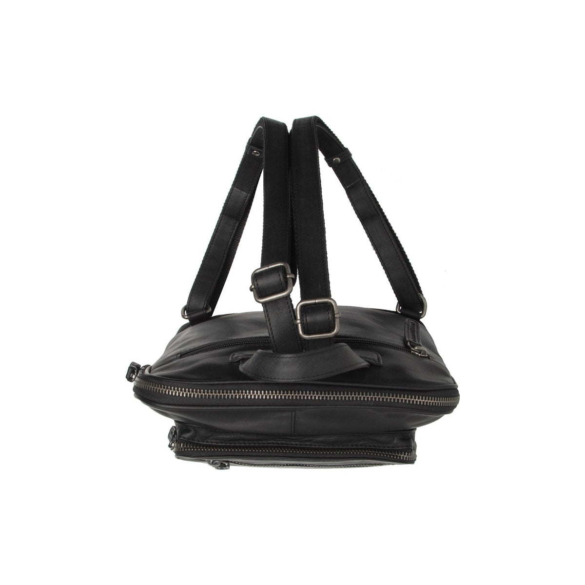 Floran Full-Grain Leather Backpack - Structured Side Profile Showing Gusset Depth &amp; Expansion Capacity