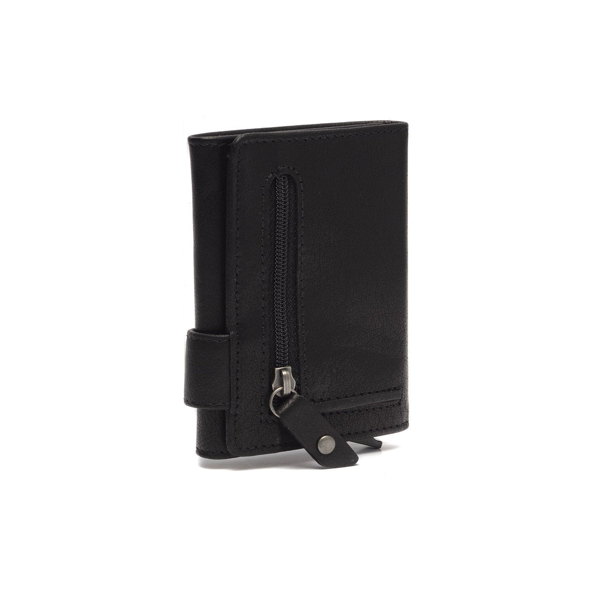 Solid Antique Brass Hardware &amp; Heavy-Duty Dual Zipper Detail on Portland Full-Grain Leather Card Holder