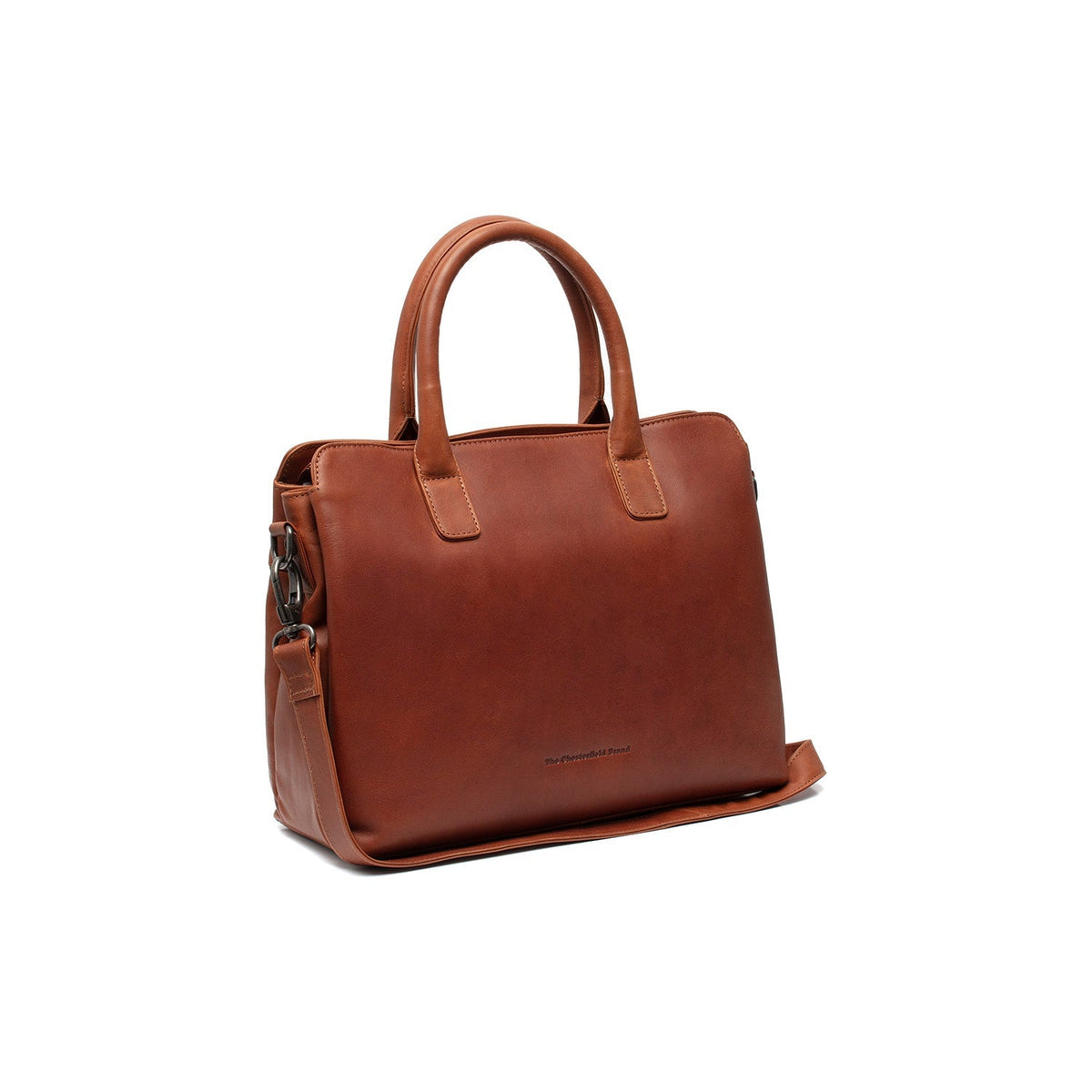 Styled Fit Perspective of Valmonte Full-Grain Leather Handbag on Model - Natural Daylight Drape
