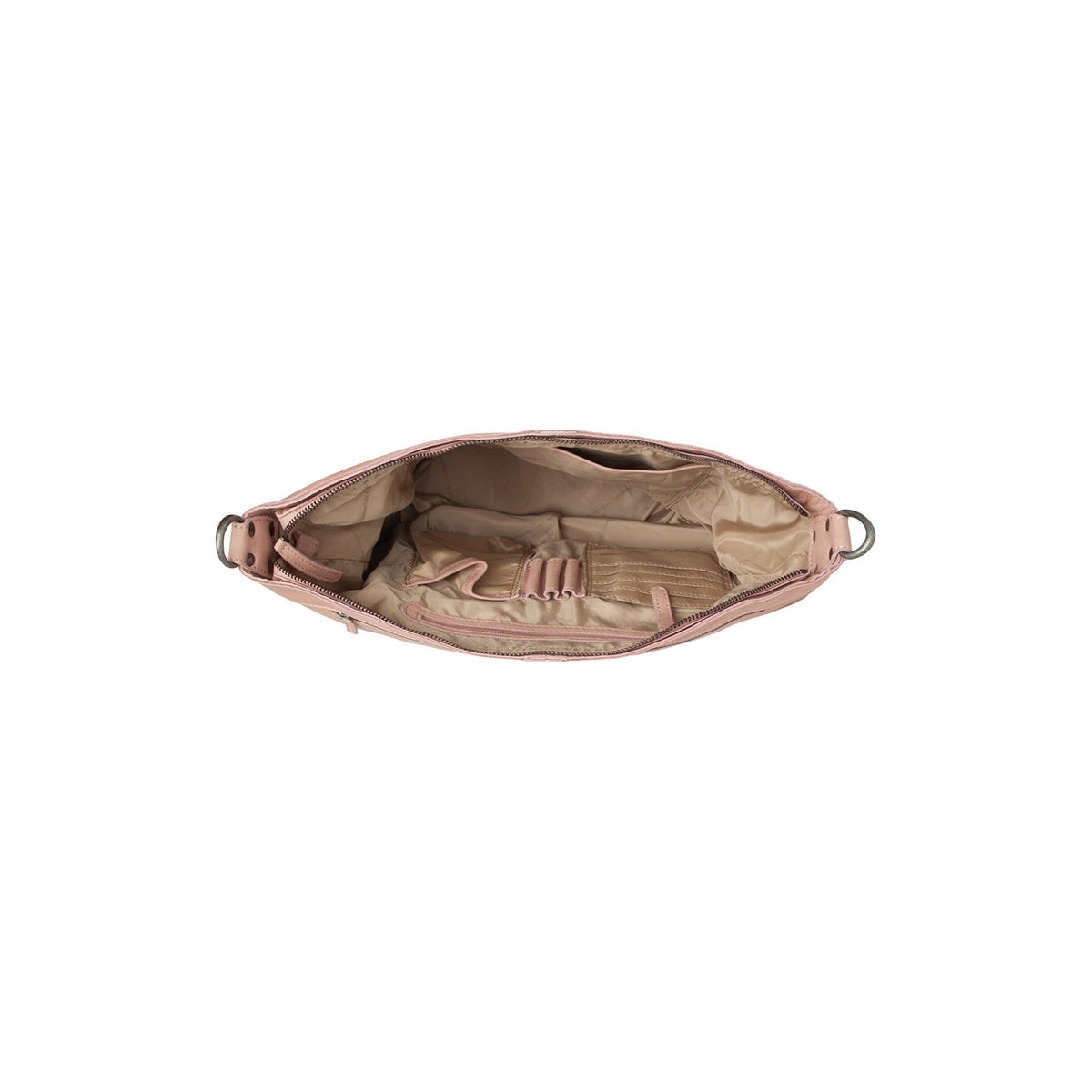 Solid Antique Brass Hardware &amp; Heavy-Duty Dual Zipper Detail on Bolivia Full-Grain Leather Shoulder Bag