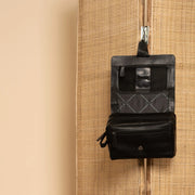 Rosario Full-Grain Leather Toiletry Bag - Lateral Side Profile View Showing Sleeve Cut &amp; Athletic Taper Fit