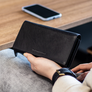 
Classic 100% Full-Grain leather Wallet - Rear Perspective Showing Reinforced Leather Straps & Stitching
