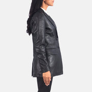 
Styled Fit Perspective of Women's Marilyn Tan Brown Leather Blazer on Model - Natural Daylight Drape