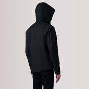 
Close-Up Detail of Hooded & Zipper with placket Hardware on Marlo Black Canvas Hooded Work Jacket For Men