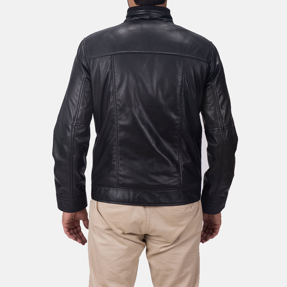 
Close-Up Detail of Band & Zipper Hardware on Maurice Black Leather Jacket