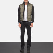 Men's Nashville Quilted Green Windbreaker Jacket - Lateral Side Profile View Showing Sleeve Cut &amp; Athletic Taper Fit
