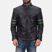 Night Trooper Leather Jacket in Black Cowhide Leather - Front Profile View &amp; Tailored Silhouette | Buy Online