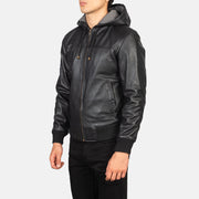 Black Sheepskin Leather Hooded Jacket - Back View Showing Tailored Shoulder Fit &amp; Clean Hemline