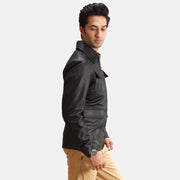 
Black Sheepskin leather Jacket - Back View Showing Tailored Shoulder Fit & Clean Hemline