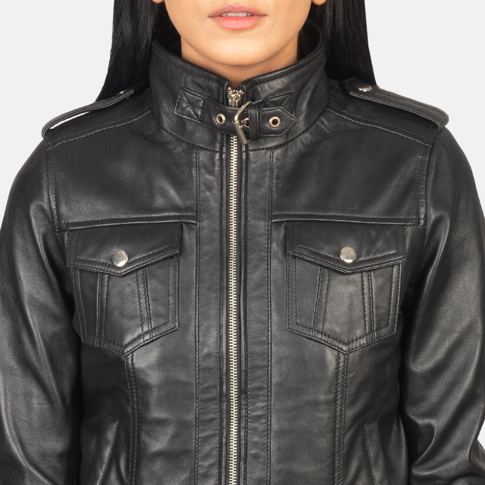 Roslyn Hooded Leather Bomber Jacket – alternate product view 6