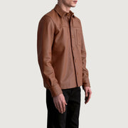 Matte Brown Cowhide leather Jacket - Back View Showing Tailored Shoulder Fit &amp; Clean Hemline