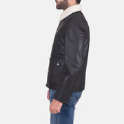 
Black Goatskin Leather Aviator Jacket - Back View Showing Tailored Shoulder Fit & Clean Hemline