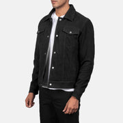 Black Goatskin suede Jacket - Back View Showing Tailored Shoulder Fit &amp; Clean Hemline